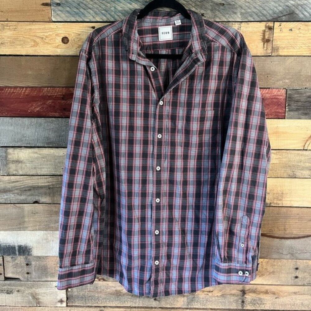 ROWM‎ Gray And Red Plaid Button Up Shirt Size XLT